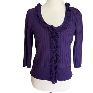 Cable & Gauge Ruffled Scoop Neck Sweater Purple Medium